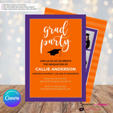 Grad Party Color Block Script - Orange Purple - Custom Color Graduation Invitation or Announcement - Editable in Canva