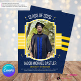 Collegiate Star - Custom Color Graduation Invitation or Announcement - Editable in Canva