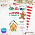 Gingerbread Birthday Party Invitation, Oh Snap Boys Gingerbread House Christmas Birthday Party - Printable, Instant Download, Edit in Canva