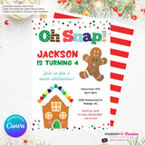 Gingerbread Birthday Party Invitation, Oh Snap Boys Gingerbread House Christmas Birthday Party - Printable, Instant Download, Edit in Canva