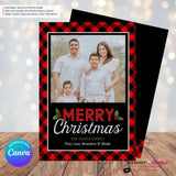 Red and Black Buffalo Check Plaid Christmas Photo Card, Family Holiday Photo Card, Custom Colors, Email Christmas Card, Editable in Canva