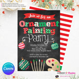 Christmas Ornament Painting Party Invitation - Chalkboard - Editable in Canva