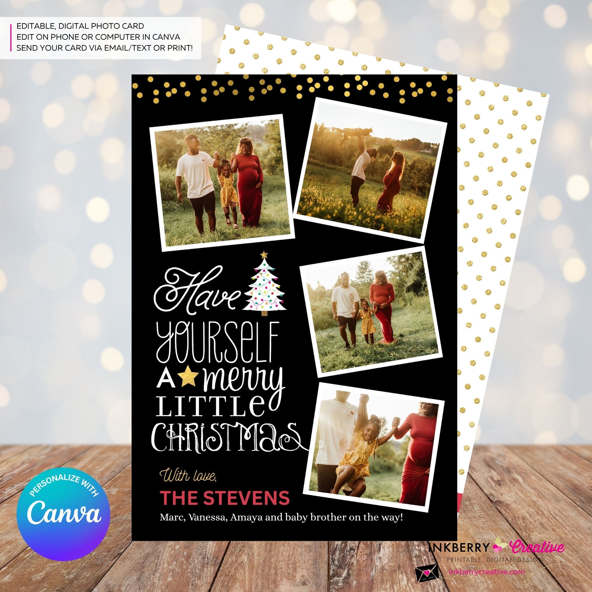 Merry Little Christmas Snapshots 4 Photo Christmas Card, Family Holiday Photo Card, Multi-photo, Email Christmas Card, Editable in Canva