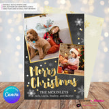 Chalkboard Silver and Gold Snow Merry Christmas Photo Card - Edit in Canva