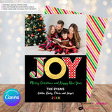 Big Joy Gold and Patterns Christmas Photo Card, Family Holiday Photo Card, Custom Colors, Email Christmas Card, Editable in Canva