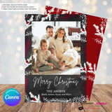 Chalkboard Winter Berry Branches Christmas Photo Card, Family Holiday Photo Card, Custom Colors, Email Christmas Card, Editable in Canva