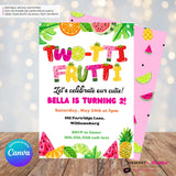 Two-tti Frutti 2nd Birthday Party Invitation - Digital, Printable Invitation - Edit in Canva