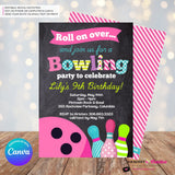 Girls Bowling Birthday Party Invitation - Printable, Instant Download, Editable in Canva