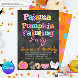 Pajama and Pumpkin Painting Party Invitation - Chalkboard - Printable, Digital File, Edit in Canva