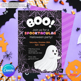 Cute Ghost Halloween Party Invitation, Pink Orange Purple Halloween - Editable in Canva