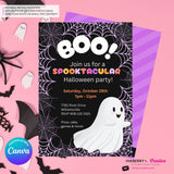 Cute Ghost Halloween Party Invitation, Pink Orange Purple Halloween - Editable in Canva