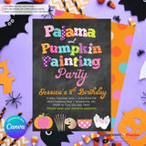 Pajama and Pumpkin Painting Party Invitation - Chalkboard - Printable, Digital File, Edit in Canva