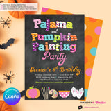 Pajama and Pumpkin Painting Party Invitation - Chalkboard - Printable, Digital File, Edit in Canva