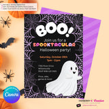 Cute Ghost Halloween Party Invitation, Pink Orange Purple Halloween - Editable in Canva