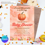 Sweet Little Pumpkin Watercolor Baby Shower Invitation - Printable, Digital File, Edit in Canva