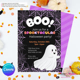 Cute Ghost Halloween Party Invitation, Pink Orange Purple Halloween - Editable in Canva