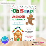 Gingerbread Birthday Party Invitation, Oh Snap Boys Gingerbread House Christmas Birthday Party - Printable, Instant Download, Edit in Canva