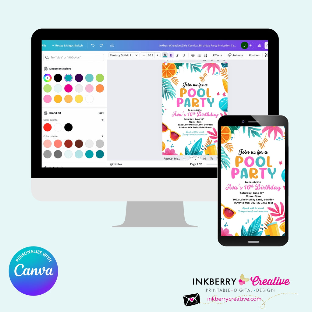 Citrus Summer Pool Party Invitation - Summer Pool Party - Personalize and Edit in Canva