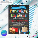 Pancakes and Pajamas Party Invitation - Boys - (Chalkboard Style) - Boys Pancakes Pajama Birthday Party Invite - Printable, Instant Download, Edit in Canva