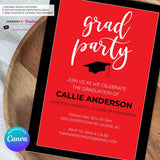 Grad Party Color Block Script - Custom Color Graduation Invitation or Announcement - Editable in Canva