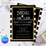 Black White and Gold Ring Bridal Shower Invitation- Digital, Printable File, Personalize and Edit in Canva