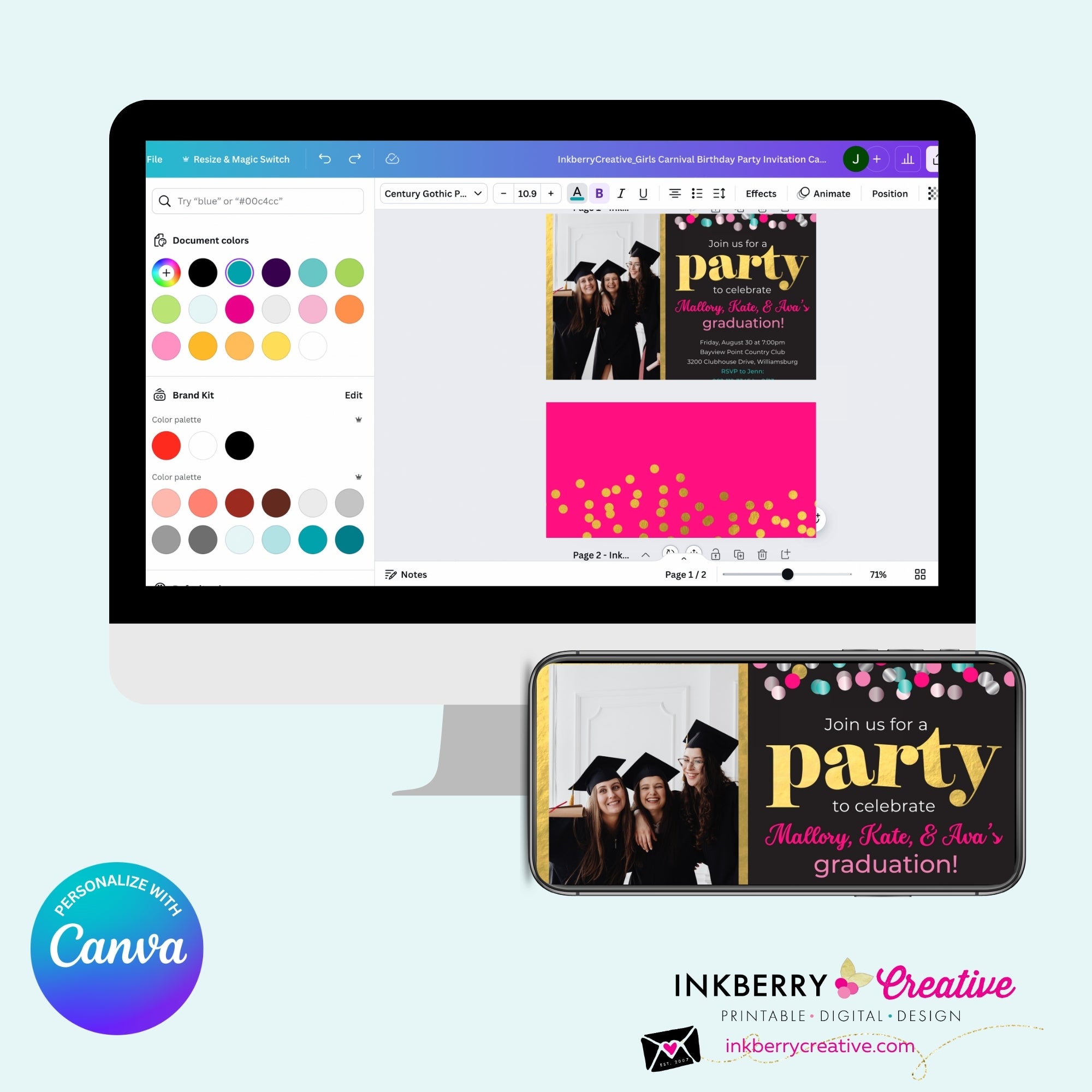 Graduation Confetti Pop Photo Invitation or Announcement, Edit in Canva