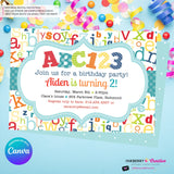 Alphabet Birthday Party Invitation - Printable, Instant Download, Editable, PDF