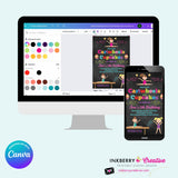 Gymnastics Party Invitation (Chalkboard) - Cartwheels and Cupcakes Gymnastics Birthday Party Invite - Printable, Instant Download, Edit in Canva