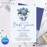 Hydrangea Bridal Shower Invitation, Blue Purple Hydrangea Invite, Wedding Engagement Baby, Digital, Edit and Personalize in Canva