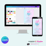 Pink Blue Confetti Balloon Gender Reveal Party Invitation, Printable, Digital, Instant Download, Edit in Canva