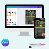 Game On - Arcade Games, Laser Tag, Bowling Birthday Party Invitation - Boys Arcade Game Party - Printable, Instant Download, Edit in Canva
