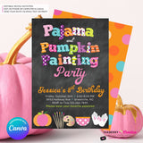Pajama and Pumpkin Painting Party Invitation - Chalkboard - Printable, Digital File, Edit in Canva