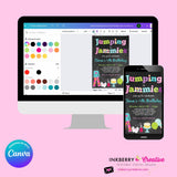 Jumping in Jammies Birthday Party Invitation - Chalkboard, Pajama, Trampoline Park, Bounce House Invite (Printable, Instant Download, Edit in Canva)