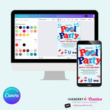 Patriotic Pool Party Invitation - Summer, Patriotic, 4th of July, Memorial Day, Pool Party - Printable, Instant Download, Edit in Canva