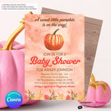 Sweet Little Pumpkin Watercolor Baby Shower Invitation - Printable, Digital File, Edit in Canva