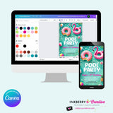 Flamingo Float Pool Party Invitation - Summer Pool Party - Printable, Instant Download, Editable in Canva