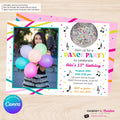 Neon Dance Party Birthday Party Photo Invitation, Digital, Printable File, Edit in Canva