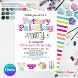 Pottery Painting Party Invitation (White) - Kids Art / Pottery Painting Birthday Party Invite - Edit in Canva