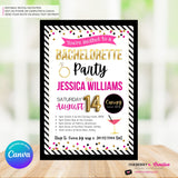 Bachelorette Party Invitation Pink, Black, Gold Confetti - Digital Printable File, Personalize and Edit in Canva