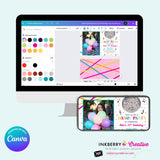 Neon Dance Party Birthday Party Photo Invitation, Digital, Printable File, Edit in Canva