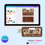 Woodgrain Merry and Bright Christmas Lights 3 Photo Christmas Card - Retro Christmas Bulbs String of Lights - Edit in Canva