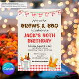 Brews & BBQ Backyard Cookout, Barbecue Theme Birthday Party or Shower Invitation - Personalize and Edit in Canva