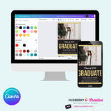 Gold Glitter Grad - 3 Photo Graduation Invitation or Announcement, Edit in Canva