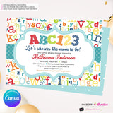 Alphabet Baby Shower Invitation, Alphabet Baby Shower Invite, ABC Baby Shower, ABC123, Printable, Digital, Instant Download, Edit in Canva