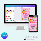 Taco Bout a Party Invitation (PINK) Mexican Fiesta, Canva Template (Digital Printable File)