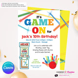 Game On - Arcade Games, Pizza Birthday Party Invitation - Boys Arcade Game Pizza Party - Printable, Digital File, Edit in Canva