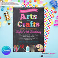 Arts and Crafts Birthday Party Invitation, Chalkboard Style, Kids Arts Crafts Painting Party - Printable, Instant Download, Edit in Canva
