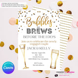 Bubbles and Brews Engagement Party or Shower Invitation, Digital Printable File, Personalize and Edit in Canva