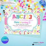 Alphabet Birthday Party Invitation Girls - Alphabet Theme Party Invite - Girl ABC Birthday Party - Personalize and Edit in Canva