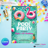 Flamingo Float Pool Party Invitation - Summer Pool Party - Printable, Instant Download, Editable in Canva
